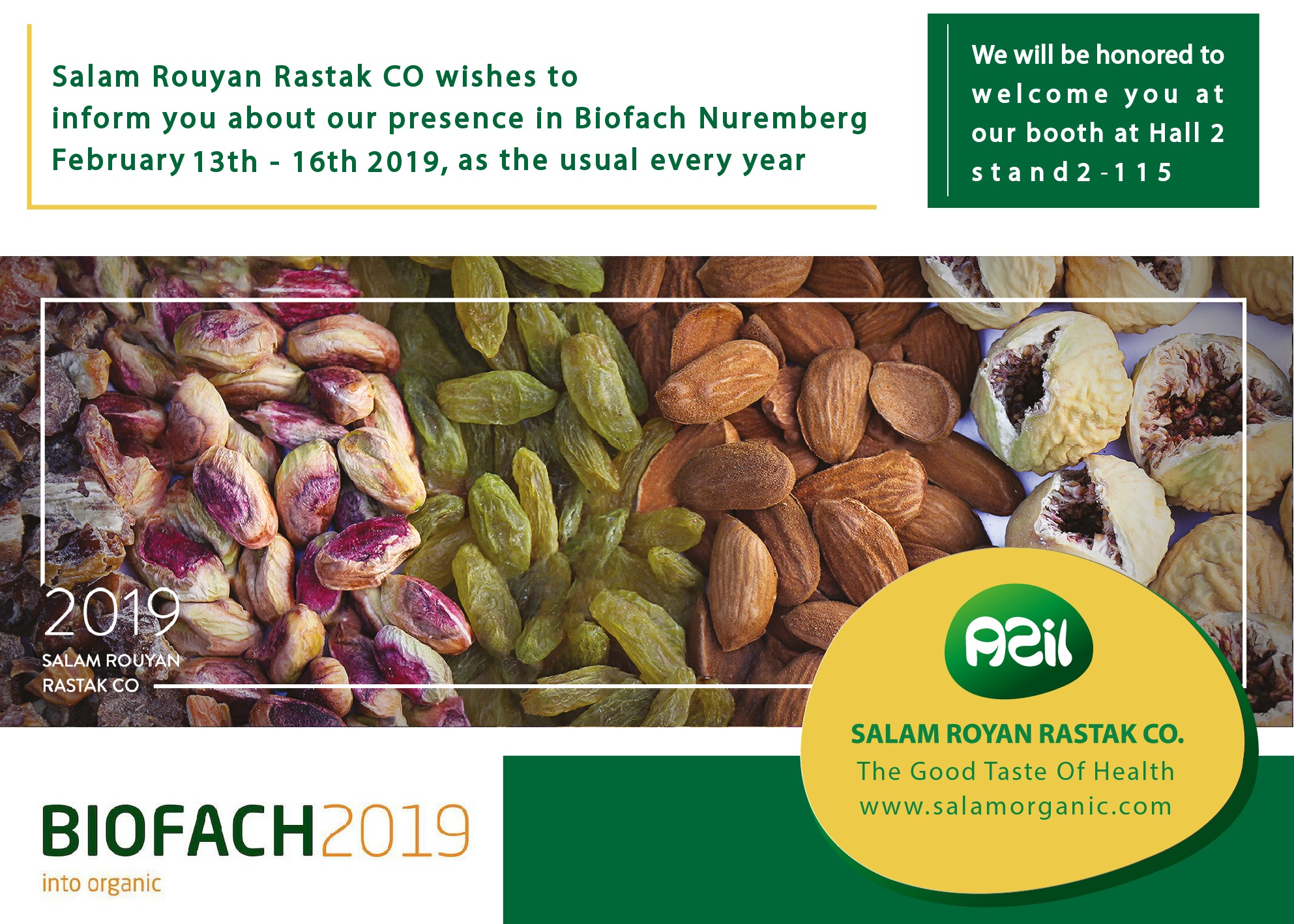 Biofach invitation - Salam Rouyan Rastak CO. presence in Biofach 2019 - Nuremberg